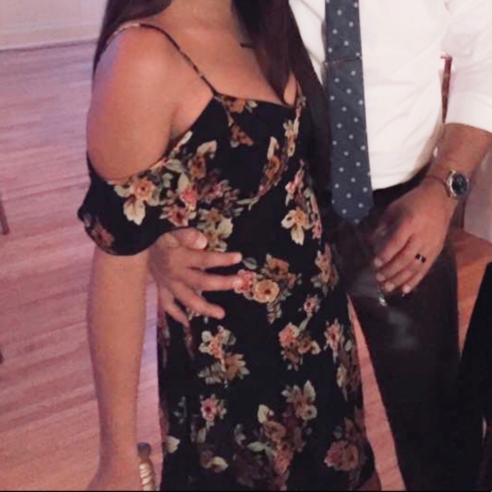 Fall Floral Dress w/ Off the Shoulder Accent